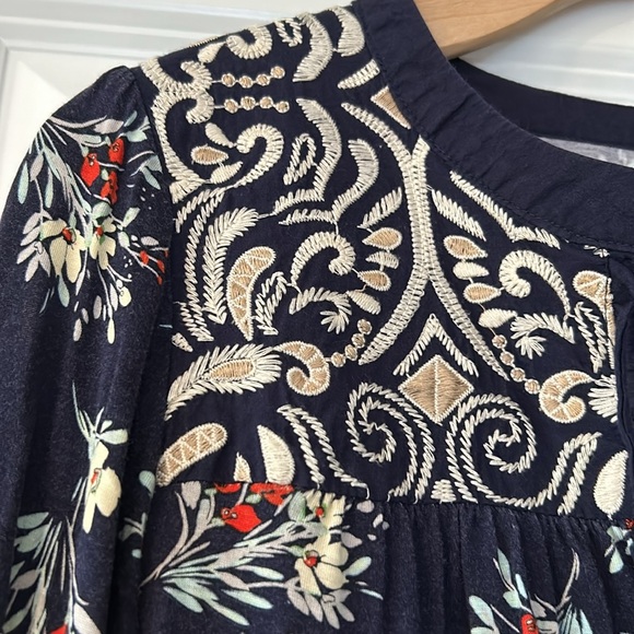 Anthropologie One September Floral Peasant Top Embroidery, Lace Up Neck Small - Picture 5 of 13